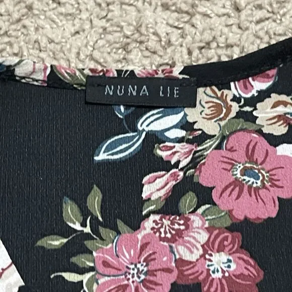 Nuna Lie Blouse Medium Black Marguerite Floral Peplum Mika Style Made in Italy - Picture 2 of 8